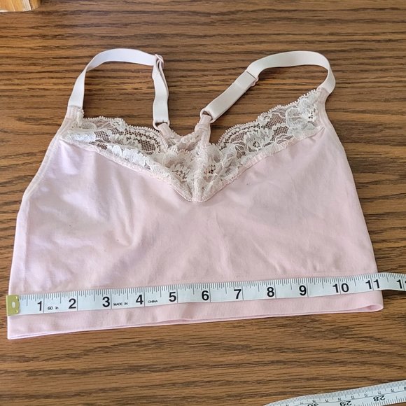 Maidenform Wireless Pretty Pink Pastel V-Neck Racerback Lace Bralette. Sz: L - Picture 3 of 8